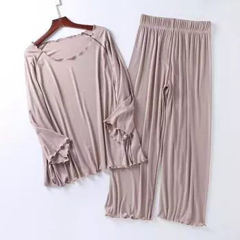 Летняя новая стильная пижама из мерсеризованного модала для женщин, комплект домашней одежды с широкими брюками и семью рукавами с девятью точками M