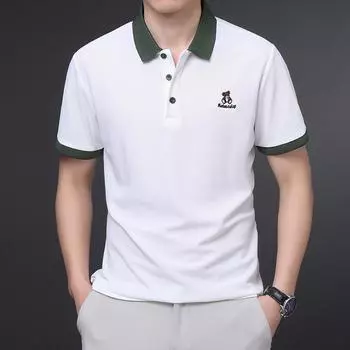 Летняя новая стильная рубашка-поло с вышивкой медведя для мужчин молодого и среднего возраста, повседневная простая футболка с короткими рукавами и лацканами, мужские топы M чёрный