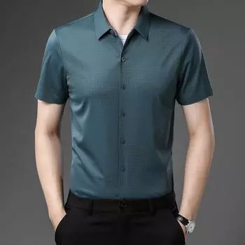 Летняя новая стильная рубашка с короткими рукавами с лацканами для мужчин, деловая повседневная однотонная рубашка для мужчин молодого и среднего возраста M
