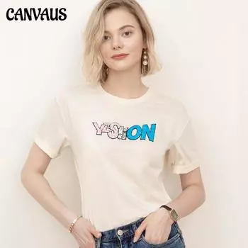 Летняя новая стильная женская футболка с короткими рукавами и вышивкой, свободная женская блузка с круглым вырезом S белый