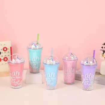 Летняя новая студенческая герметичная двухслойная соломенная пластиковая чашка для воды, креативная портативная портативная чашка, чашка с рисунком Радуги Пони 450ml