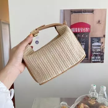Летняя новая сумка из плетеной травы, маленькая, повседневная женская сумка, ручная сумка через плечо бежевый