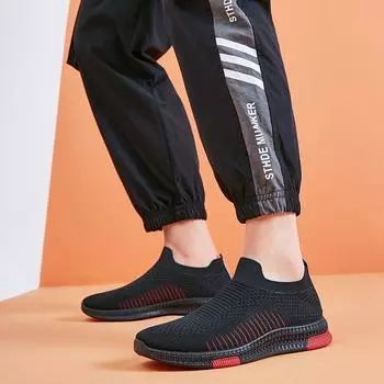 Летняя новая тенденция универсальные носки обувь одна педаль ленивые туфли мужская настоящая летающая тканая дышащая повседневная обувь мода 39 черный серый