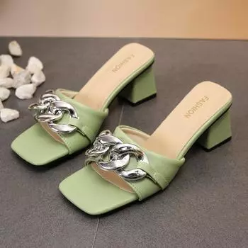 Летняя новая универсальная модная верхняя одежда тапочки на толстом каблуке женские классные тапочки сандалии односложные летние босоножки на высоком каблуке женские 35 чёрный