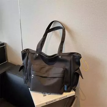 Летняя новая универсальная повседневная простая холщовая сумка большой вместимости женская сумка-тоут для студентки чёрный