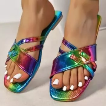 Летняя новая верхняя одежда с квадратной головкой, женские тапочки большого размера с открытым носком, цветные блоки, универсальные удобные одинарные туфли для женщин 36