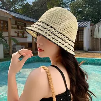 Летняя новая вязаная шляпа-ведро с полями, защитная маска для лица, солнцезащитная шляпа, простая универсальная шляпа для бассейна One Size хаки