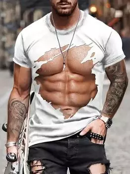 Летняя новая забавная футболка с 3D-принтом и рисунком мышц для мужчин, модная уличная одежда, повседневные свободные топы с коротким рукавом и круглым вырезом S