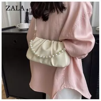 Летняя новая жемчужная цепочка Корейский стиль популярная сумка облако сумка подмышкой сумка через плечо 25*14*8 розовый