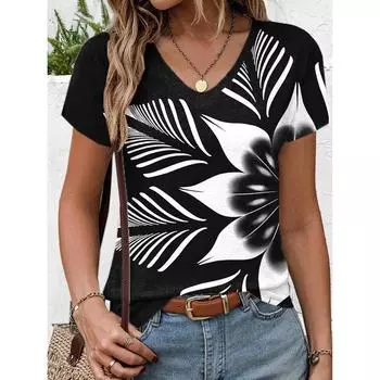 Летняя новая женская футболка 3D простая печать V-образный вырез короткий рукав рубашка модная женская футболка одежда Y2k женская футболка S