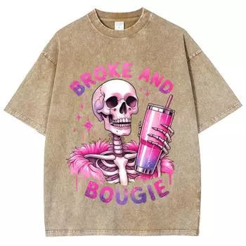 Летняя новая женская футболка с принтом «Череп и напиток», стираная ткань, свободный размер, короткий рукав, американский винтажный потертый розовый топ S