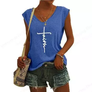 Летняя новая женская футболка с принтом Christian Jesus 3D, майки с буквенным принтом, модная футболка с коротким рукавом и V-образным вырезом, женские топы, футболки S