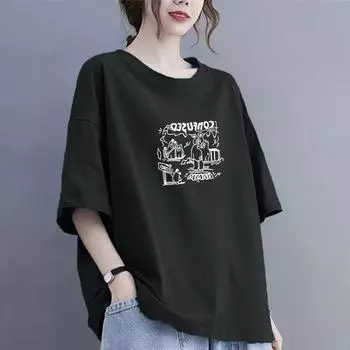 Летняя новая женская хлопковая повседневная дышащая футболка с короткими рукавами 2025 года XS