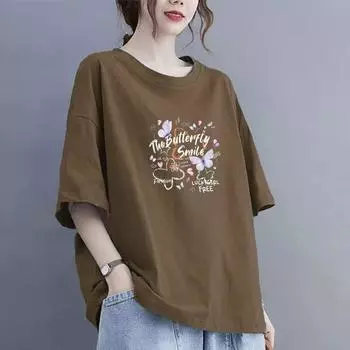 Летняя новая женская хлопковая повседневная дышащая футболка с короткими рукавами 2025 года XS