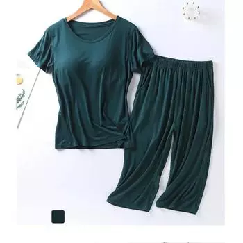 Летняя новая женская модальная пижама, костюм из двух частей с нагрудной подкладкой, укороченные брюки с короткими рукавами, комплект для домашнего обихода больших размеров M