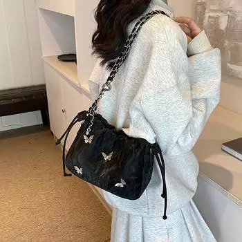 Летняя новая женская модная сумка-ведро на одно плечо с украшением в виде банта из листового железа