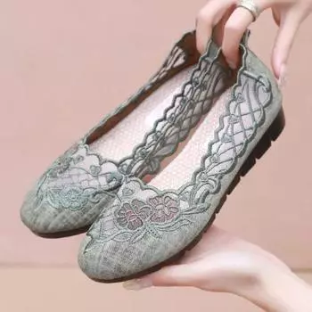 Летняя новая женская обувь, модная универсальная, с вышивкой, с сеткой, дышащая, удобная, нескользящая, повседневная, большого размера, женская 36 зелёный