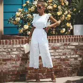 Летняя новая женская одежда 2025 года, комбинезон без рукавов с круглым вырезом, повседневные брюки S белый