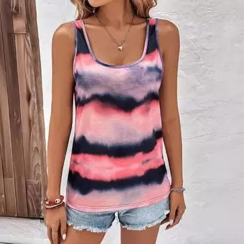 Летняя новая женская одежда, многоцветный принтованный жилет без рукавов, свободный полосатый топ S розовый