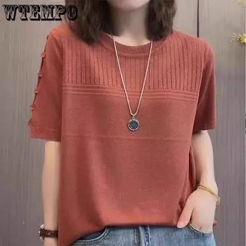 Летняя новая женская трикотажная рубашка Ice Silk для женщин среднего возраста с коротким рукавом, футболка большого размера S