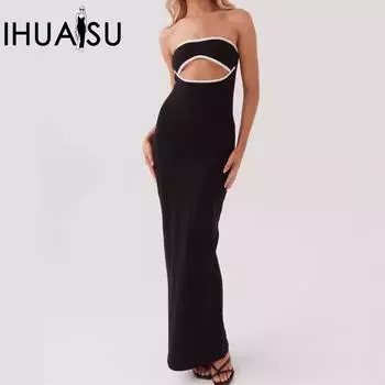 Летняя новая женская юбка IHUASU, сексуальное платье-футляр Spice Girl, длинное трикотажное платье S чёрный