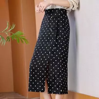Летняя новая женская юбка с высокой талией, национальный стиль 2024 года, женственность среднего возраста, новая китайская юбка с разрезами и драпировкой S чёрный