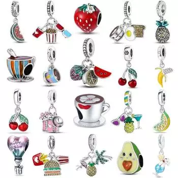 Летняя новинка, 100% стерлинговое серебро 925 пробы, черешня, желтый лимон, подвески FitNew, браслет, модные подвески Plata De Ley 925