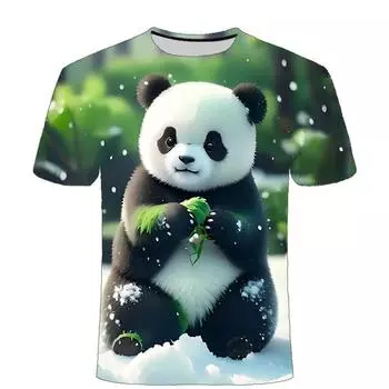Летняя новинка 2024 года, милая серия панды с 3D-принтом, повседневная модная мужская и женская футболка с круглым вырезом и коротким рукавом XS