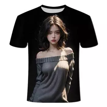 Летняя новинка 2024 года, мужская футболка с круглым вырезом с 3D-принтом, взрывной стиль, серия Pure Desire Lazy Beauty XS