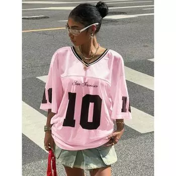 Летняя новинка 2025 года, повседневная модная цифровая футболка с V-образным вырезом XS