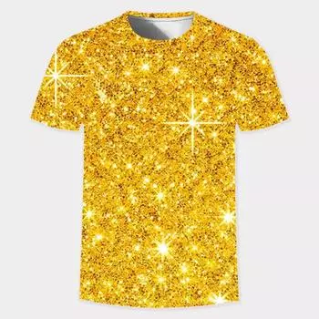 Летняя новинка 3D Gold Fashion Digital Harajuku Print с коротким рукавом и круглым вырезом для мужчин, повседневная футболка в стиле хип-хоп, мужские топы XS