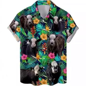 Летняя новинка больших размеров, мужская повседневная рубашка с короткими рукавами и 3D-цифровым принтом, мужская рубашка M