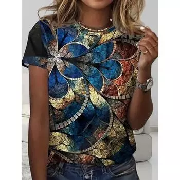 Летняя новинка Commuting Daily 3D Printed Slim Fit Универсальная короткая футболка с круглым вырезом M