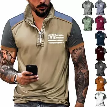 Летняя новинка для мужчин, повседневная рубашка с воротником-стойкой и короткими рукавами, подходящая по цвету, с полумолнией XXL