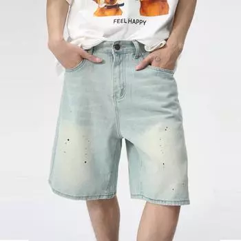 Летняя новинка для мужчин с рисунком в виде пятен чернил, светло-голубые выбеленные джинсы Five Point Trend S светло-синий