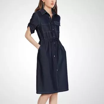 Летняя новинка Джинсовая юбка с завышенной талией и шнуровкой, свободного кроя, с короткими рукавами Blue 2XL