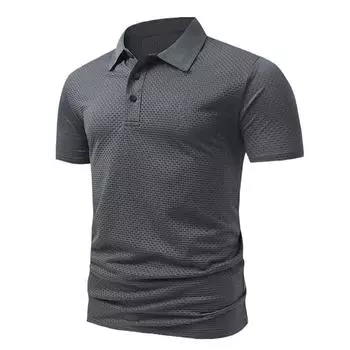 Летняя Новинка Мужская Футболка Поло Жаккардовая Дышащая Охлаждающая Футболка с Коротким Рукавом Легкая Модная Уютная Повседневная Пуговичная Футболка S серый