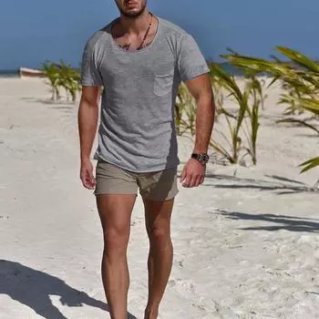 Летняя новинка, мужская футболка с круглым вырезом и карманом M