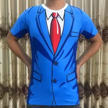 Летняя новинка, мужская креативная футболка с 3D-мышцами и принтом в виде поддельных мышц живота, с рисунком под костюм и галстук, трендовая рубашка с короткими рукавами S