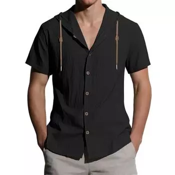 Летняя Новинка Мужская Рубашка Хлопок Лен Толстовки с Капюшоном Горячая Распродажа Мода Дышащая Легкая Простой Стиль Мужские Футболки на Одной Пуговице S