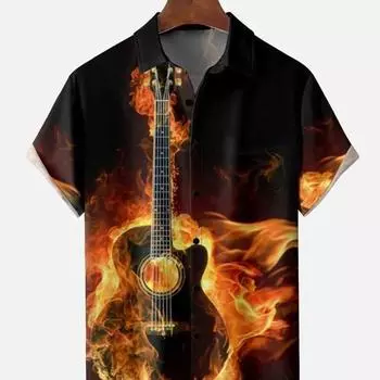 Летняя новинка музыкальный инструмент 3D печать Гавайи рубашка с короткими рукавами мужская большой размер свободная праздничная пляжная рубашка топы S