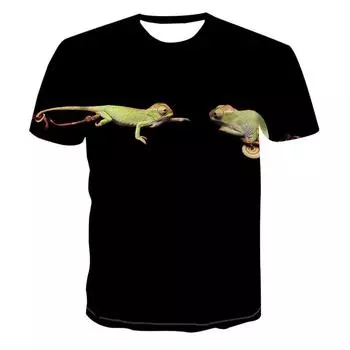 Летняя новинка, популярная мужская футболка с принтом хамелеон 3D, модная уличная тенденция, с круглым вырезом, быстросохнущая, легкая спортивная, с короткими рукавами S
