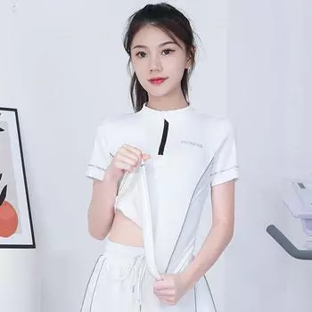 Летняя Новинка Продвинутый Смысл Одежда для Йоги Топ Профессиональная Тренировка Игровой Свитшот Короткий рукав Интернет Знаменитость Одежда для Тренировок Женская White short sleeve S