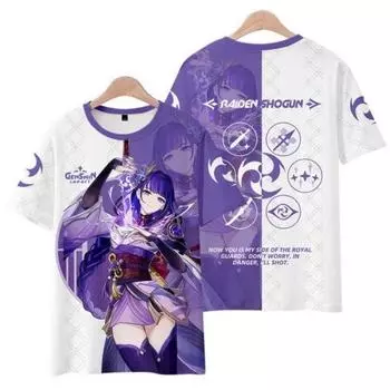 Летняя новинка Round God Genshin Impact Raiden Shogun Baal футболка мужская модная женская свободная 3D-печать короткий рукав футболка нейтральный повседневный топ S
