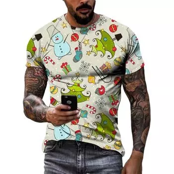 Летняя новинка с рисунком Санта-Клауса 3D футболка хип-хоп тренд индивидуальная мода круглый вырез топ уличный мужской повседневный короткий рукав футболки S