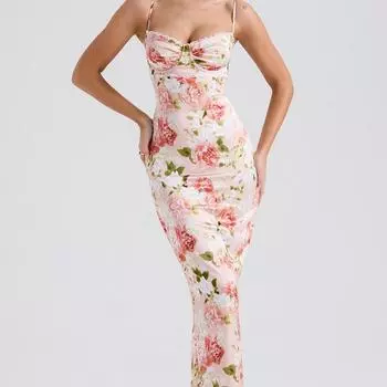 Летняя новинка Spice Girl ветрозащитный молочный шелковый материал кружево грудь плиссированное длинное облегающее платье XS