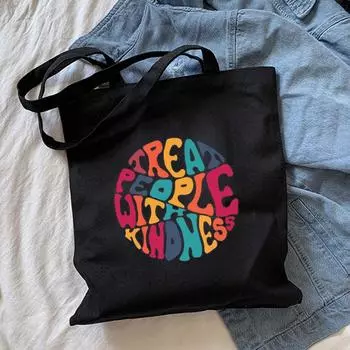 Летняя новинка, женская сумка для покупок с добрым письмом, повседневная женская сумка большой вместимости, холщовые сумки на плечо в стиле Харадзюку 24*26cm