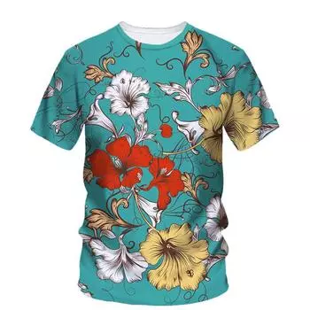 Летняя объемная женская модная свободная женская одежда с короткими рукавами и 3D цветочным узором в стиле хип-хоп, креативная повседневная удобная одежда в стиле Харадзюку XS