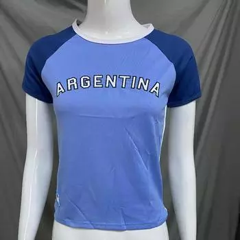 Летняя облегающая футболка Y2K в стиле ретро, повседневная футболка с круглым вырезом и короткими рукавами для женщин в европейском и американском стиле S синий