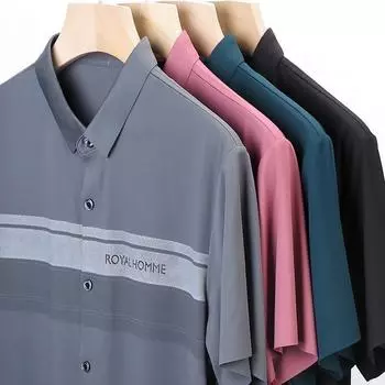 Летняя облегающая мужская рубашка с короткими рукавами и принтом, тонкая рубашка, мужская рубашка с лацканами для молодежи и среднего возраста, мужская одежда M